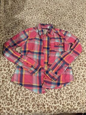 Abercrombie & Fitch Girls XL Pink Plaid Button Down Flannel